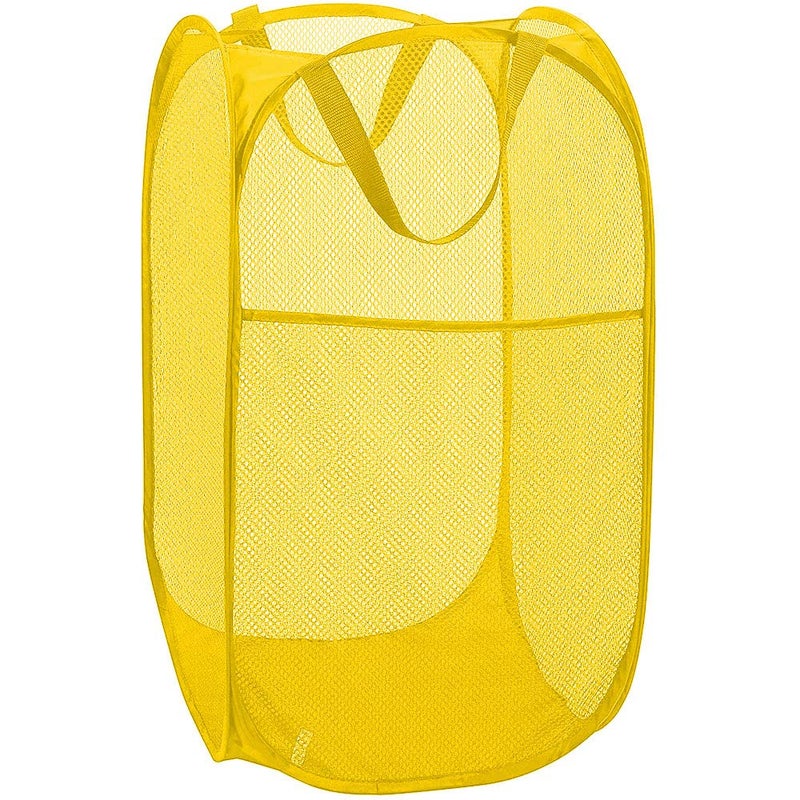 Buenod Mesh Pop up Laundry Hamper, Foldable Clothes Hamper Laundry Basket for Rooms, Apartment, College Dorm or Travel, Yellow - Image 1